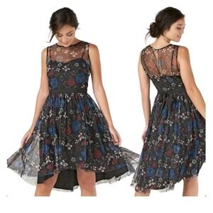 Disney LC Lauren Conrad Snow White Black Floral Tulle Fit N Flare Dress 10 NWT